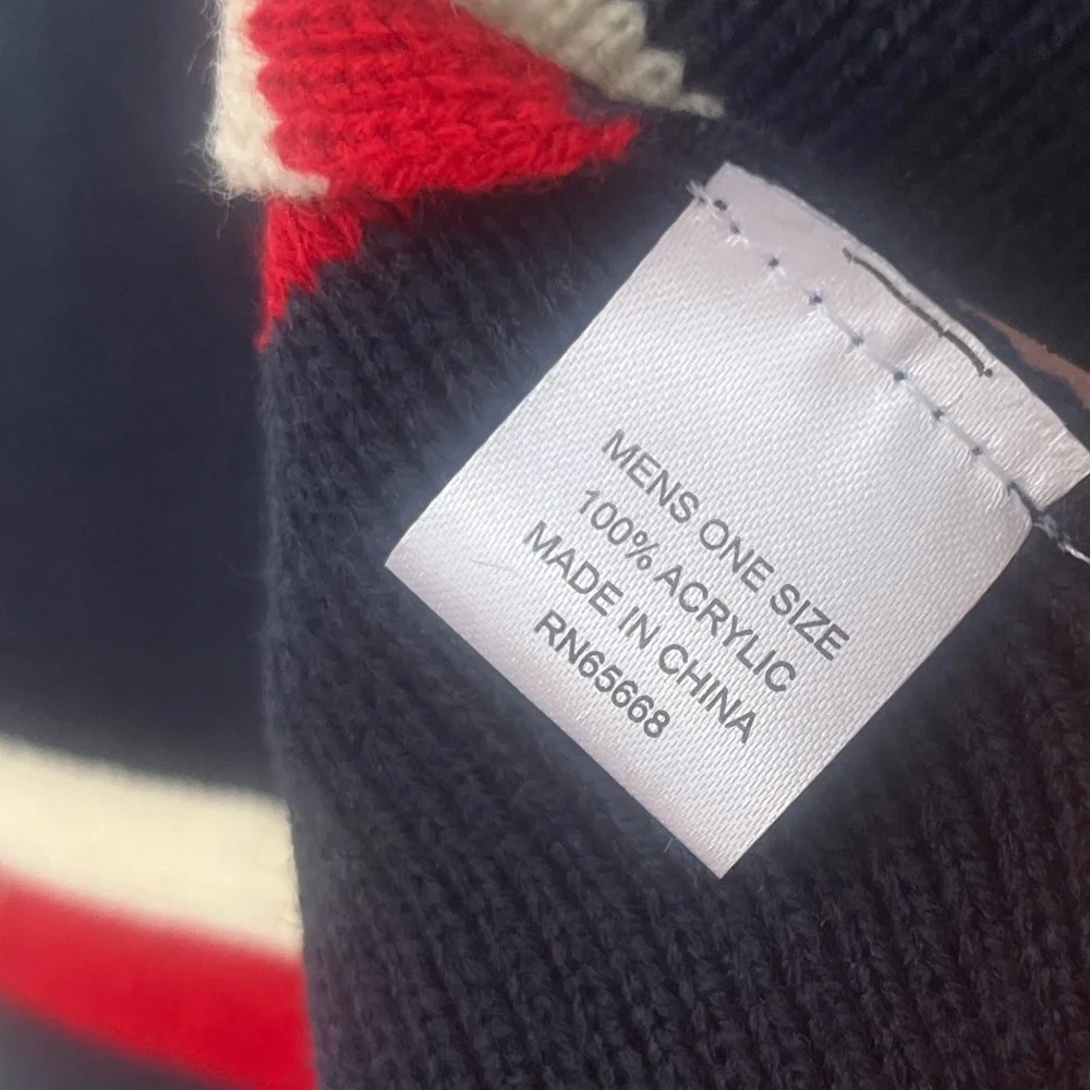 Original Penguin Knit Navy Scarf with Red and White Accents